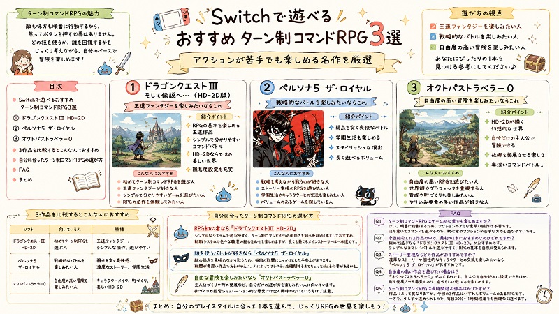 ターン制コマンドRPGを厳選3作品を紹介するグラレコ画像